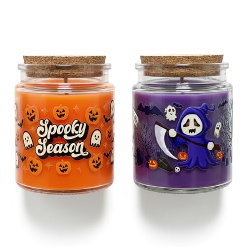 2 Jars Pumpkin Scented Candles for Halloween Natural Soy Wax Candle for Home Scented 80 Hours Burn Time Autumn Candle Gift Set for Her Mom Friend Aromatherapy Candles Present Halloween Decorations