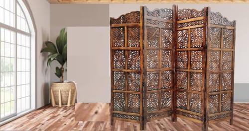 Image of Wooden Room Divider 6 Feet, 4-Panel Folding Wooden Partition for Living Room, Office, Pooja Room, Restaurant, Kitchen & Balcony (2W x 1.82H Meters). (Light Brown)