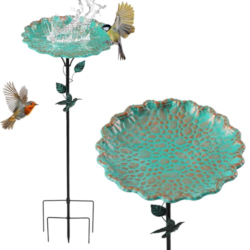 Spetsbst Vogeltränke Stehend 82cm Metall Vogeltränke Lotosblattmuster Winterfest Vogelbad Garten Stehend Groß Vogelfutterspender für Garten/Rasen/Hinterhof
