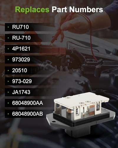 Image of SCITOO RU710 HVAC Blower Motor Resistor Regulator for 2009-2010 for Dodge Ram 1500 /2010 for Dodge Ram 2500 /3500,2011-2014 for Ram 1500, 2018 for Ram 1500 /2011-2018 for Ram 2500 /3500 68048900AB 4P1621