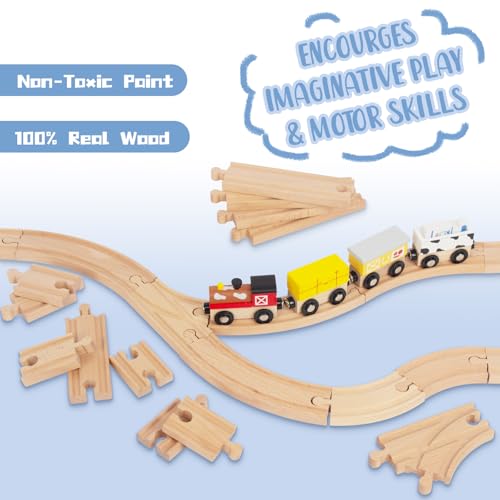 wooden train tracks 24 piece set track expansion and 9 distinct pieces - 100 compatible with all major brands including thomas wooden railway system