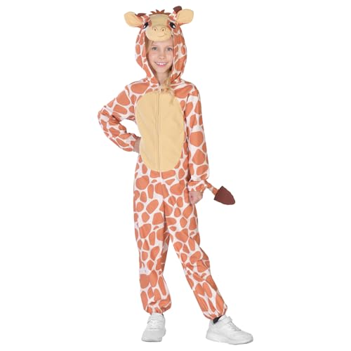 Riethmüller Kinder Kostüm Fleece Giraffe Onesie - Karneval Kostüm & Faschingskostüm für Jungen & Mädchen von 10-12 Jahren - Verkleidung & Kinderkostüm Braun Beige Weiß