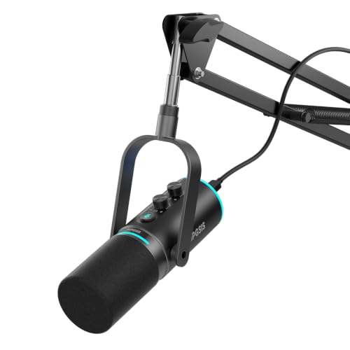 Image of PUPGSIS XLR /USB Podcast Microphone, Gaming Mic with Mute Button, Reverb Effects, Noise Cancellation, Boom Arm Stand, Headphones Jack, Dynamic Microphone for Streaming /Recording /Gaming /Vocal-Black