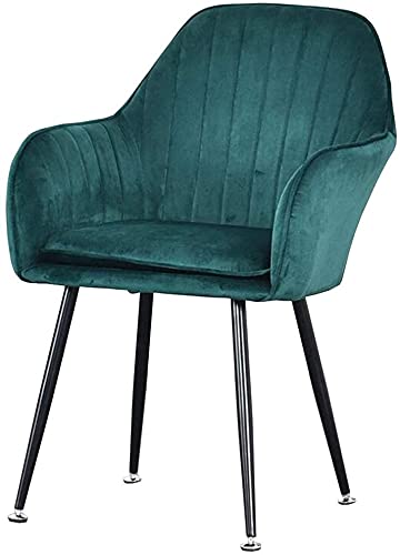 Chaise en velours vert avec pieds noirs en métal pour salle à manger