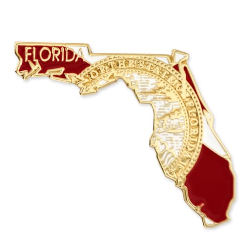 PinMart Florida Shape Flag Lapel Pin – Complete United States of America Pin Set – Gold Plated Enamel US State Shirt Pins – Great Commemorative/Promotional Gift