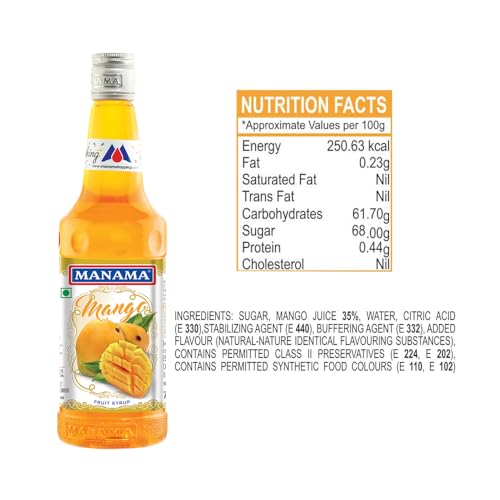 Image of Manama Mango Fruit Syrup | Mixer for Mocktails, Cocktails, Drinks, Juices, Beverages | Non Alcoholic Mix 750ML Bottle