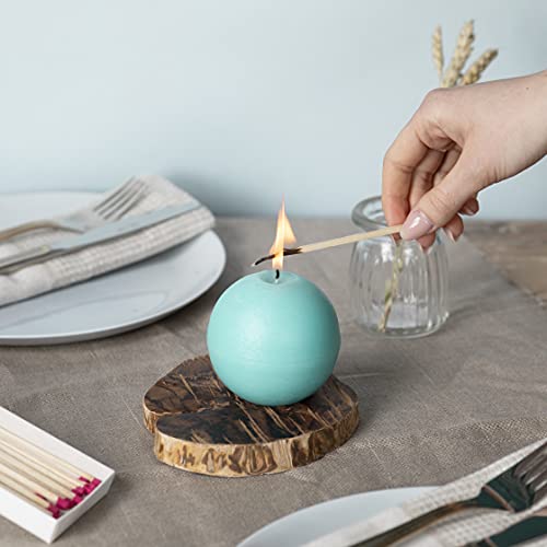 Candwax Candle Set Of 3 Round Candles Ball 3 Inch - Perfect Candle Decor As Wedding Decoration And Candles Romantic - Unscented Shaped Candles Long Burning - Turquoise Candles #TOP6