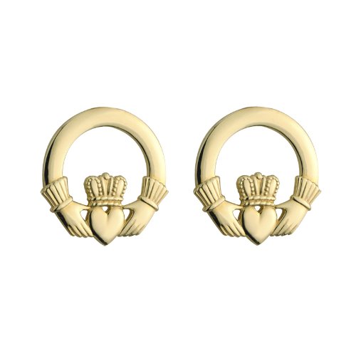[S3356] Claddagh Earrings 14k Gold Small Studs Irish Made