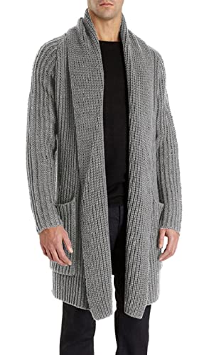 Cardigan long à col châle en tricot épais pour homme - Automne et hiver - Avec poches, gris, XL Cover