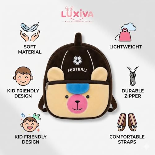 Image of Cartoon Plush Kids School Bag 2-6 Years | Soft Toy Backpack for Boys & Girls | Toddler Nursery Preschool Bag | Lightweight Adjustable Straps