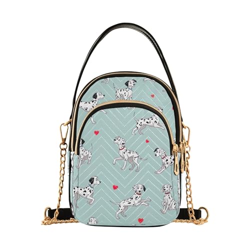 Single Shoulder Handbags Fun Phone Wallet Chain Strap Purse Quilted Zipper Satchel Crossbody Tote Cute Dalmatians Hearts Blue