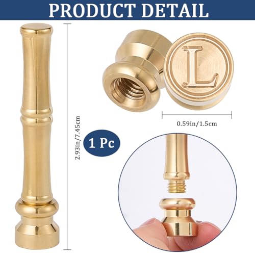 CRASPIRE Mini Wax Seal Stamp Initial L Brass Sealing Wax Stamps 15mm Golden Metal Brass Retro Vintage Letter Stamp with Bamboo Stick Handle for Thanksgiving Card Envelope Wrap Wedding Party Invitation - Image 2