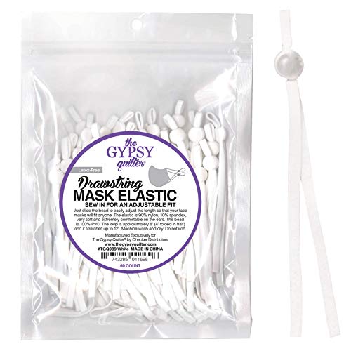Gypsy Quilter White Adjustable Elastic Mask Drawstrings (One Pack)