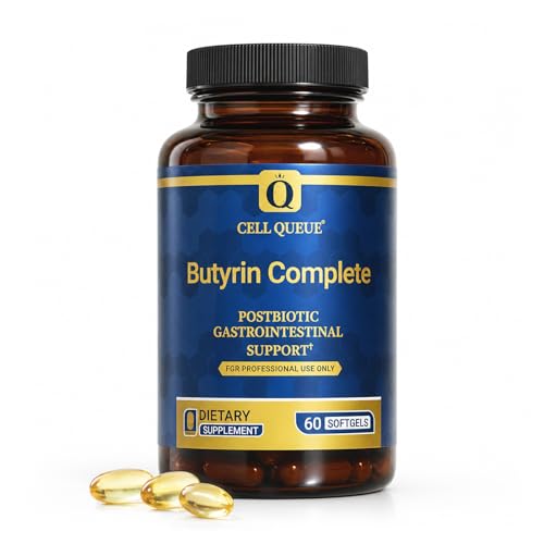 Cellqueue Butyrin Complete Tributyrin 3-in-1 Butyric Acid (Butyrate) Postbiotic Supplement Odor-Minimizing Healthy Gut Lining Digestive Health Gut Barrier & Microbiome Support 60 Softgels