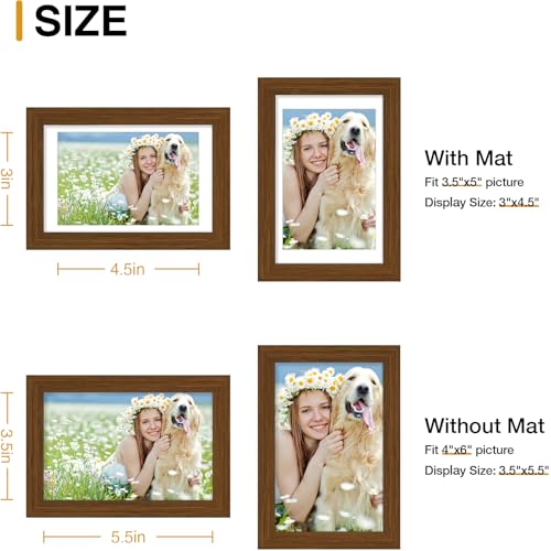 decorUhome 4x6 Picture Frame Set of 10, Display Photos 3.5x5 with Mat or 4x6 Unmatted for Picture Frames Collage Wall Decor, Brown