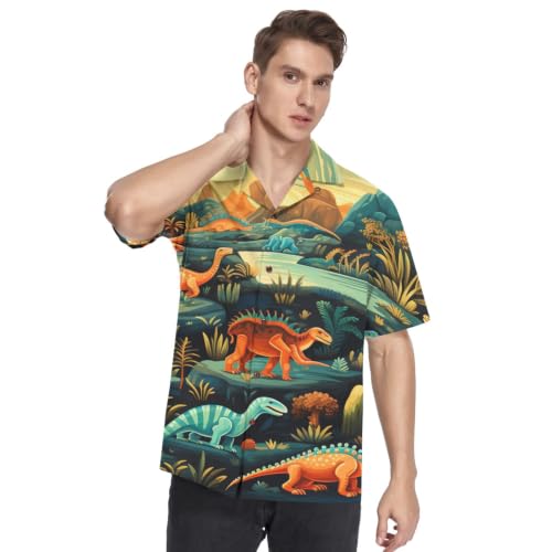 Chemise Hawaïenne Homme Dinosaures Pacifique à Manches Courtes Funky Casual
