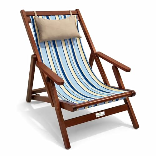 Image of Bunny Bear Premium Wooden Easy Chair | Unshakeable Solid Hardwood Folding Lounge Chair | 3-Position Adjustable | Pre-Assembled with Cushion & Headrest | Indoor Outdoor Relax Chair