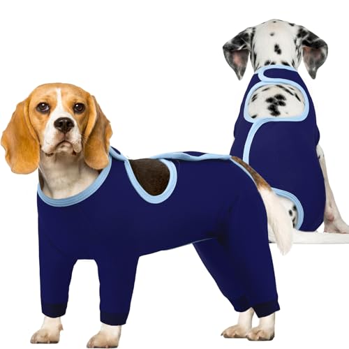 Image of IDOMIK Dog Recovery Suit After Surgery,Long Sleeve Dog Surgical Onesie for Surgery,Soft Breathable Pet Pajamas Anti Shedding,Adjustable Bodysuit Prevent Licking Wound,Cone Collar Alternative,Blue,M