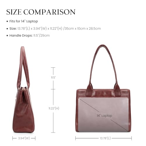 Image of befen Vintage Genuine Leather Work Tote Bag for Women, Tote Bag with Zipper