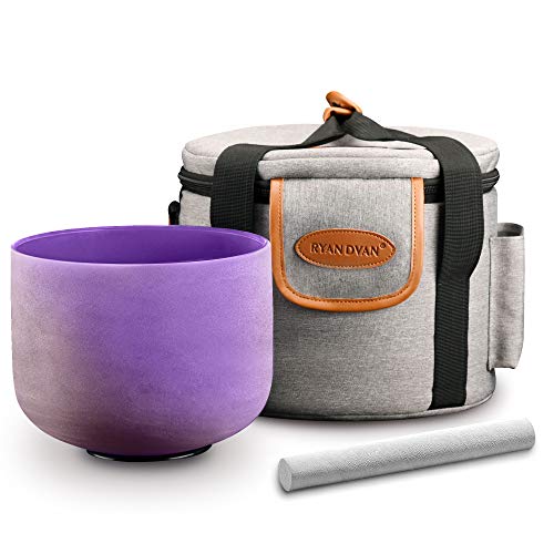 RYAN DVAN 432hz Voilet A# Note Crystal Singing Bowl 8 Inch Pineal Chakra with Free Heavy Duty Crystal Singing Bowl Case and Suede Striker O-Ring For Promotes Peace Chakra Healing and Mindfulness