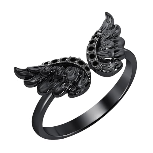 0.50 Ctw Round Cut Gemstone 14K Black Gold Over Angel Wings Wedding Ring For Women's4