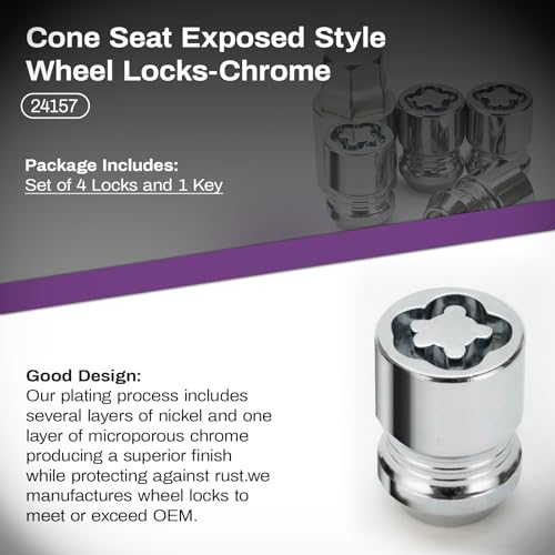 Image of 24154 Chrome Cone Seat Wheel Locks M12 x 1.25-4 Locks with 1 Key