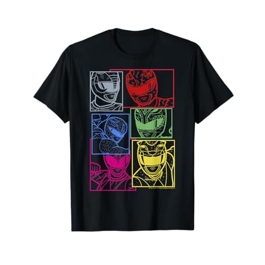 Power Rangers Group Shot Color Silhouette Line Art Panels T-Shirt