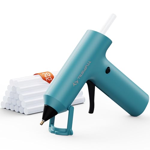 Tilswall Cordless Hot Glue Gun, Fast Preheating with 2000mAh Built-in Battery Hot Melt Glue Gun, 20 Premium Glue Sticks, Mini Glue Gun Ideal for Craft