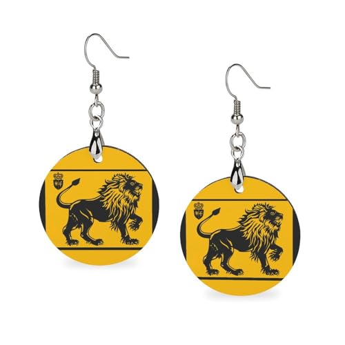 Pendientes de madera con bandera de león para mujer, aretes redondos bohemios, regalos personalizados
