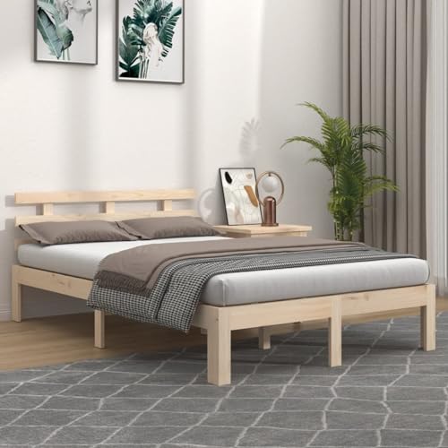 ZEYUAN Estructura de Cama de Matrimonio Madera Maciza 135x190 cm, Base De Cama, Estructura Cama, Marco De Cama, Bed Frame, Cama Juvenil, Cama Dormitorio, Somier - 814729
