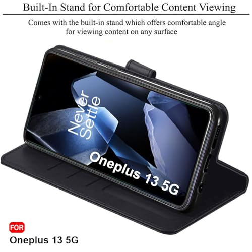 Image of TheGiftKart Flip Cover Back Case for OnePlus 13 5G | Genuine Leather Finish | Designer Button | Inbuilt Pockets & Stand | Wallet Style Flip Back Cover Case for OnePlus 13 5G (Faux Leather, Black)