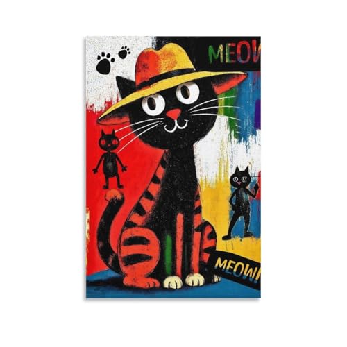 可愛い猫のアートポスターイラスト 絵画 漫画 動物 キャンバス玄関 壁画 (62) キャンバス 芸術 壁アート 画像 印刷 現代 寝室 装飾 ホームワーク12x18inch(30x45cm)