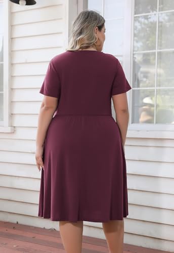 Image of Nemidor Women Plus Size Casual Dress Midi Flt Flare Pocket