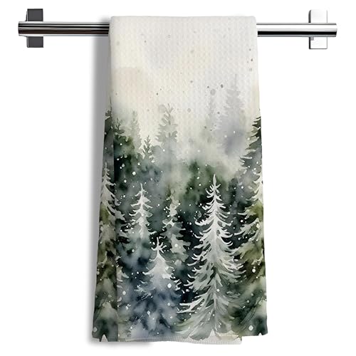 Nipil Forest Green Forest Kitchen Towels Winter Pine Tree Dish Tea Towels Winter Nature Landscape Decorative Hand Towel for Kitchen Bathroom 16x24 Inch