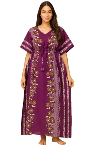 Image of Bahumaan Pure Cotton Kaftan Nighty for Women | Kaftan Maxi for Women | Kaftan Night Gowns for Women | Cotton Nighty for Women Stylish |