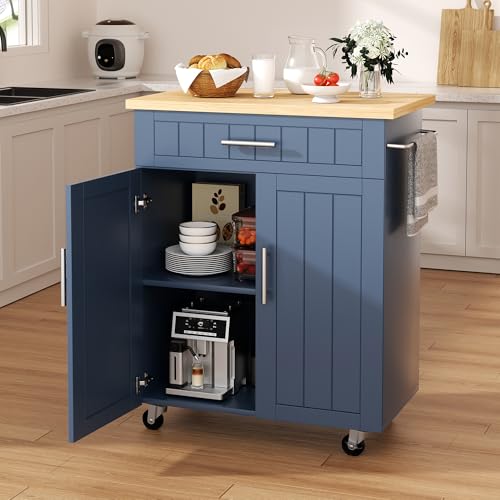 Shintenchi Kitchen Island cart with Storage, Portable Bar Cabinet on Wheels,...