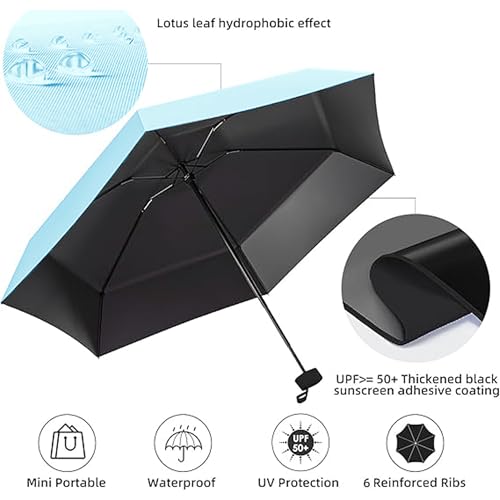 Image of REXERA Travel Mini Folding Compact Umbrella with Case, Manual Open 6 Ribs Lightweight Portable, Small Sun & Rain Pocket Umbrella for Girls and Women- Use in Rain & Summer