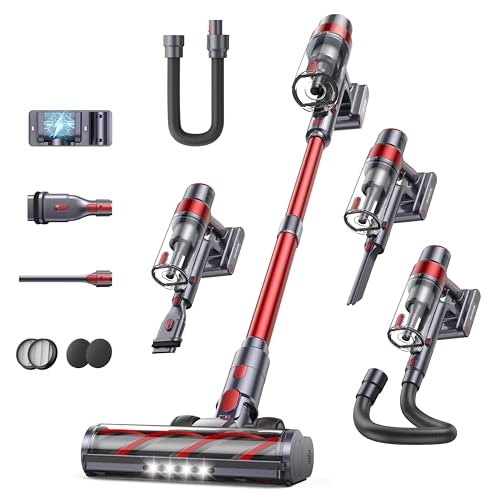SunSare Aspiradora Sin Cable 550W/45KPA/60Min, Aspirador Sin Cable Potente Escoba Aspiradora Sin Cable con Pantalla Táctil Depósito Polvo 1,5L para Mascotas/Alfombras/Pelo/Suelos Duros