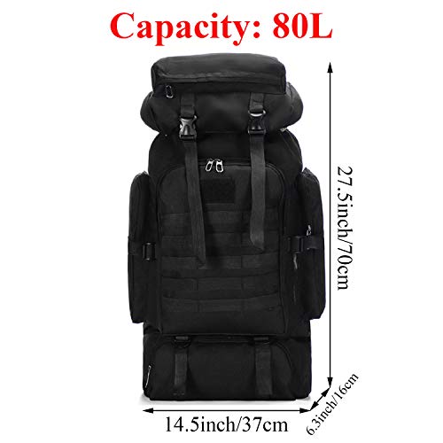 Wesoke 80L Camping Hiking Military Tactical Backpack, Adjustable Waterproof Large Capacity Travel Daypacks Outdoor MOLLE Rucksack, Black - Thumbnail 4