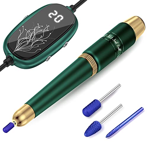 Gefaxi Electric Nail Drill, Portable USB Efile Nail Drill Kit Professional with LED Speed Display and 3 Ceramic Nail Drill Bits for Acrylic Gel Nails, Manicure Pedicure Tools Set for Home Salon, Green