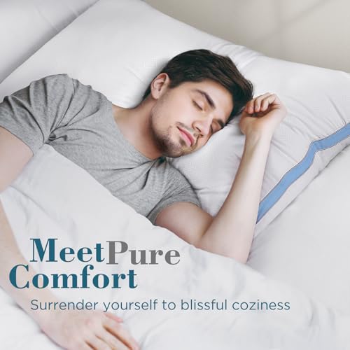 Image of viewstar King Size Pillows Set of 2, Firm Support Bedding, Light Blue | Down Alternative, Gusseted, Hotel Quality, Fluffy Plump Filling, Oeko-Tex Certified, Machine Washable, for Side Sleepers