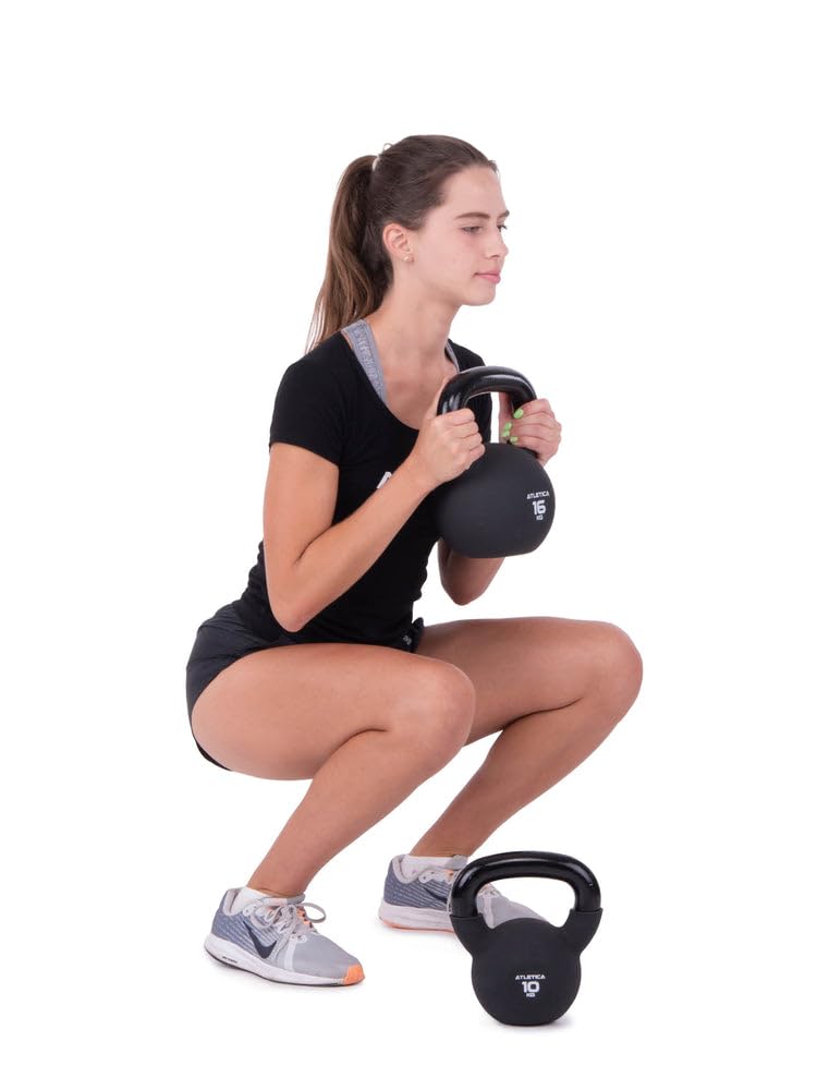 ATLETICA Kettlebell 16 Kg Caoutchouté Avec Poignée Chromée - Poids Entraînement Fonctionnel Qualité Studio