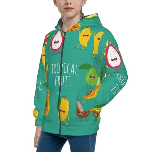 Tropical Fruit Kids Pullover Hoodies Boys Zip Up Sweatshirts Girls Athletic Clothes with Pocket