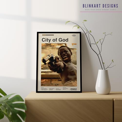 Image of BLINKART City Of God (2002) Movie Poster Frame 8x12 Inch | Premium 300 GSM Paper Wall Print | Mid Century Vintage Film Artwork for Home, Bedroom, Living Room, Office | Framed Photo Decor