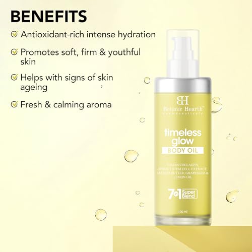 Image of Botanic Hearth Timeless Glow Anti-Aging Body Oil with Vegan Collagen & Stem Cell Extract | Firming Massage Oil for Youthful Glowing Skin | For Women & Men | 100ml