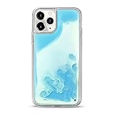Yatchen Liquid Fluorescent Case for iPhone 13/14,Luxury Fun Glow in The Darkness Quicksand Clear Hard PC + Soft TPU Bumper Luminous Shockproof Protector for iPhone 13/14 Blue