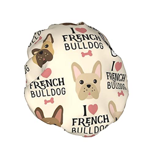 Duschhaube mit französischer Bulldogge-Aufdruck für Damen, wiederverwendbar, doppellagige Stoff-Duschhauben, Haarkappen für Mädchen