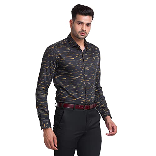 Image of Park Avenue Men's Pure Cotton Print Pattern Slim Fit Cut Away Collar Full Sleeve Casual Shirt