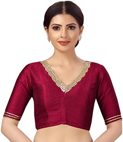 Studio Shringaar Women's Readymade Silky Saree Blouse with Embroidered Neckline