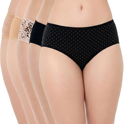 Image of juliet Cotton Hipster Premium Panties Set of 5 Full Coverage Stretchable Fabric